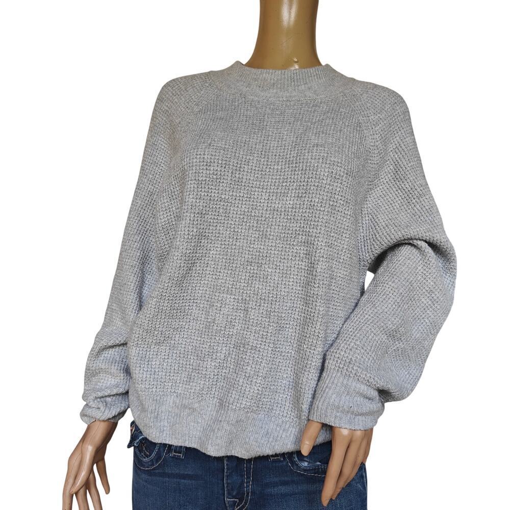 GAP Gray Waffle-Knit Crewneck Sweater Women’s L, Cotton-Blend Cozy